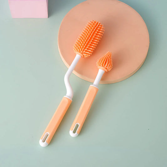 Silicone Bottle Cleaning Brush with Long Handler - Orange
