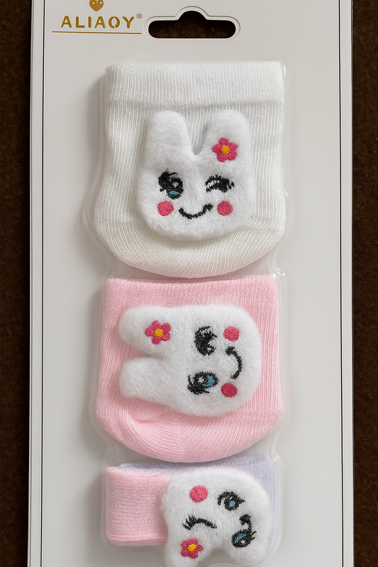 2 Baby Socks Pack with Bunny Faces and hairband