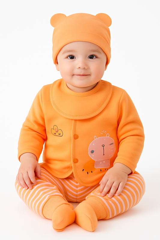 Cute Newborn 5pc Winter Set – Orange Bear
