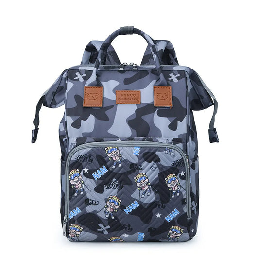 Grey Baby Diaper Bag Backpack – Large Capacity Travel & Nursing Bag for Moms