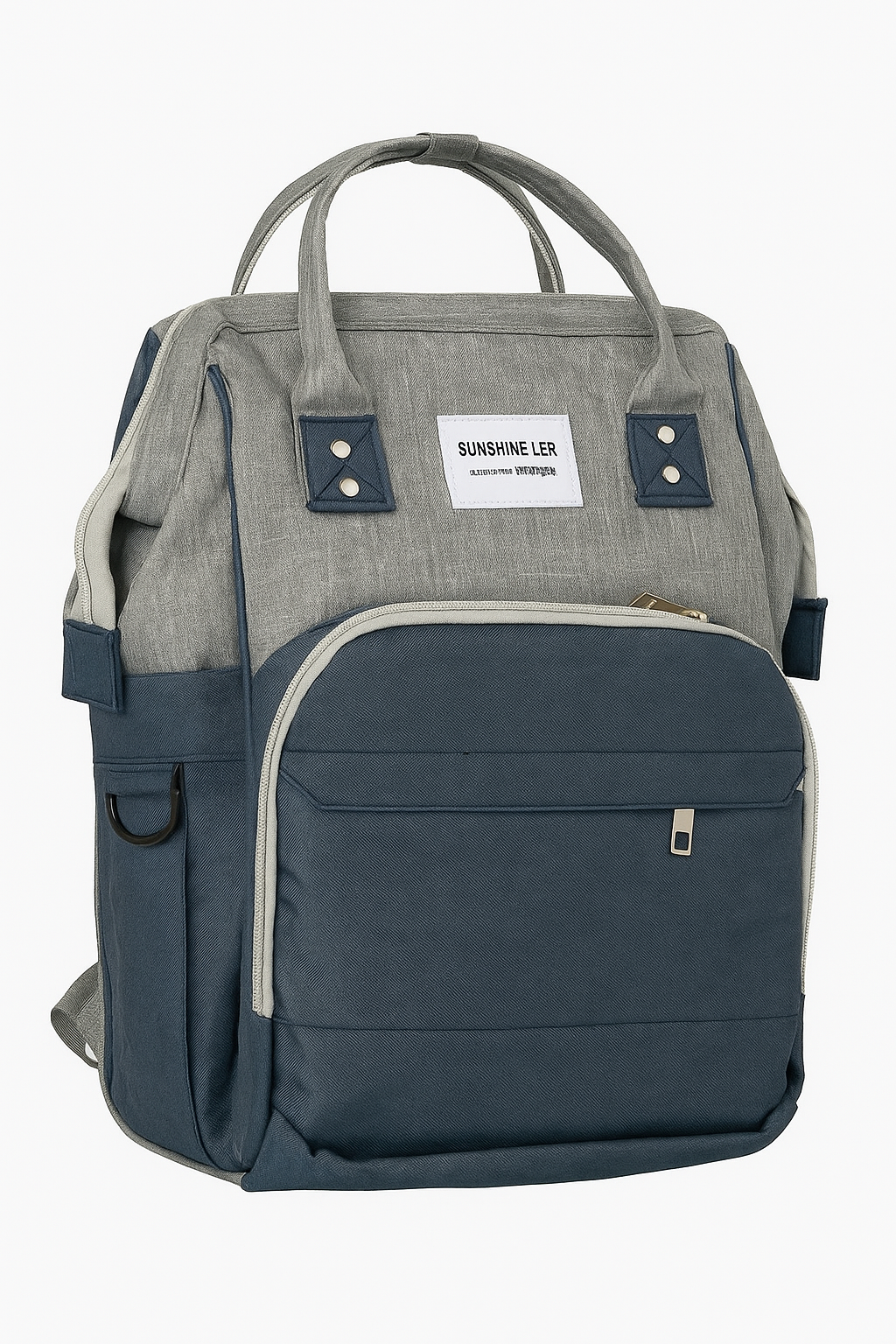 2-in-1 Diaper Bag & Portable Baby Bed – 7pc Travel Backpack (Blue/Grey)