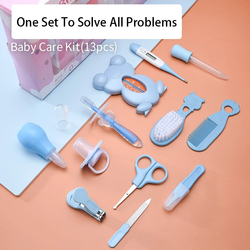 17Pcs Set Care Kit Newborn Nail Hair Thermometer Grooming Brush Clipper Scissor Multifunction Kid Toiletries Kits Baby Care