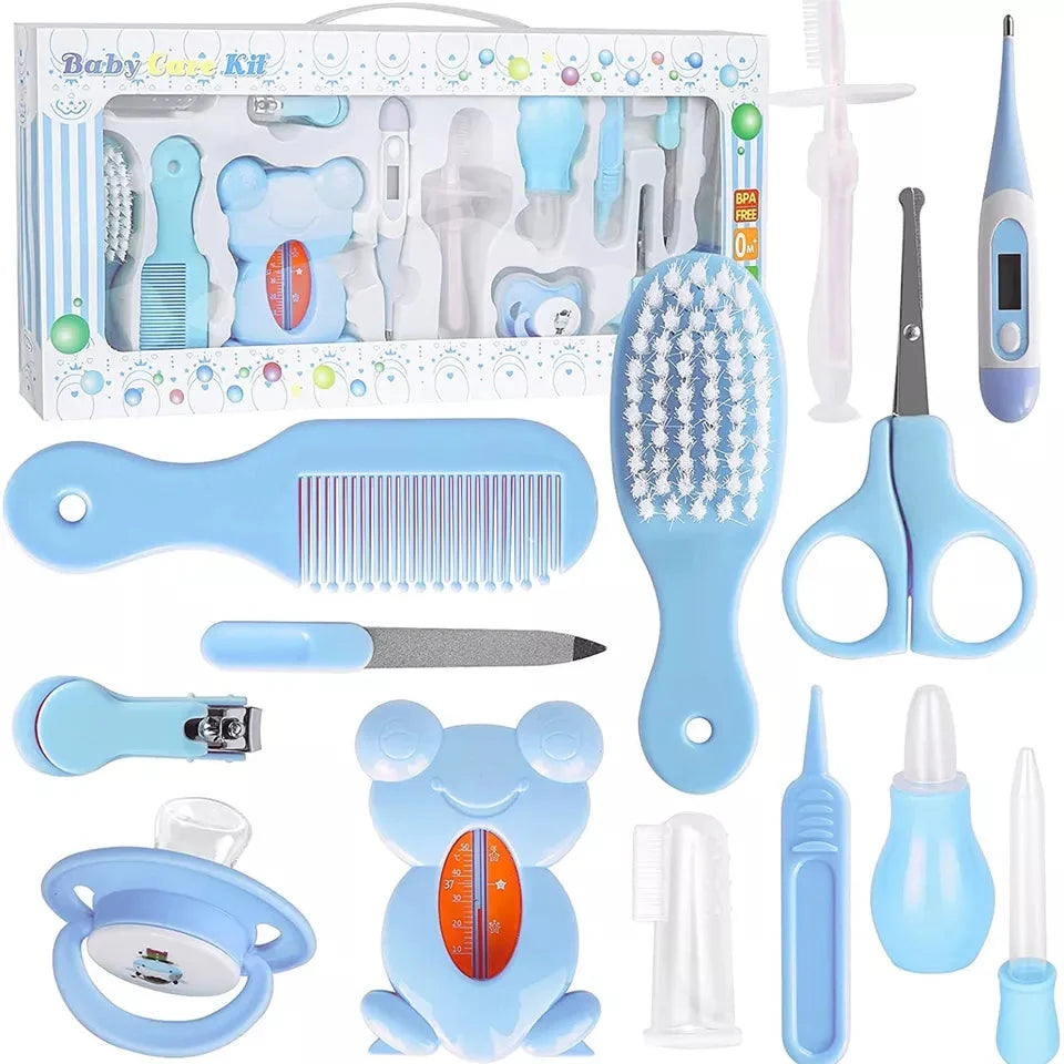 17Pcs Set Care Kit Newborn Nail Hair Thermometer Grooming Brush Clipper Scissor Multifunction Kid Toiletries Kits Baby Care