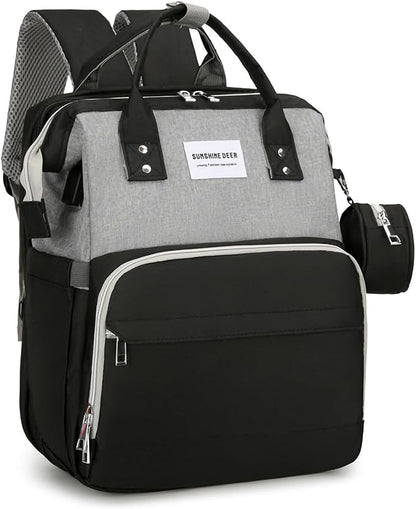 2-in-1 Diaper Bag & Baby Bed – 7pc Travel Backpack (Light Grey)