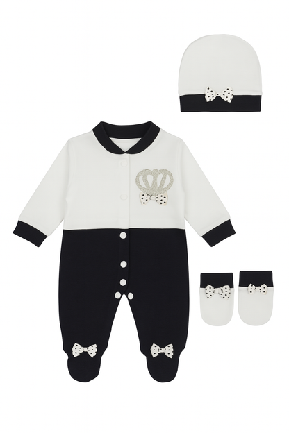 Turkish Soft Crown Romper - Blue (0-6 Months, Full Sleeve)