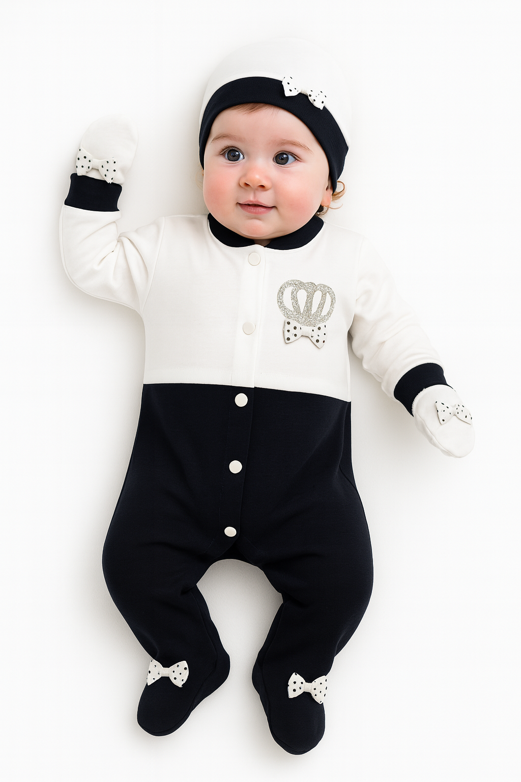Turkish Soft Crown Romper - Blue (0-6 Months, Full Sleeve)
