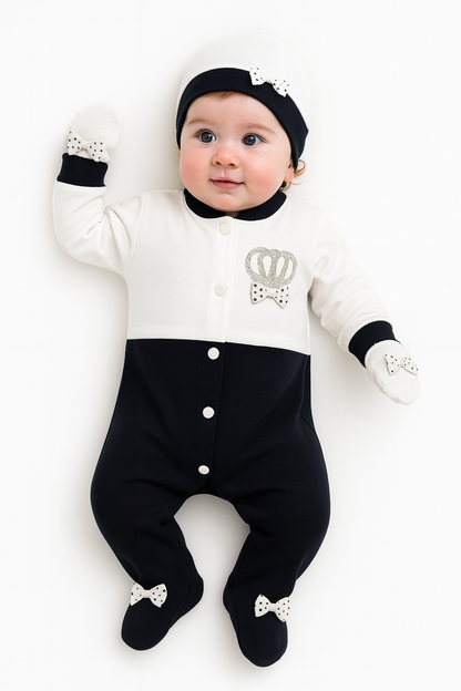Turkish Soft Crown Romper - Blue (0-6 Months, Full Sleeve)