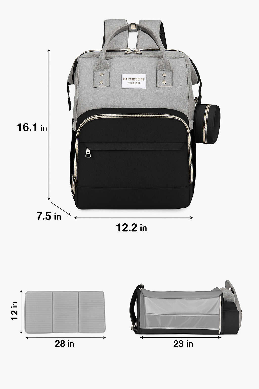 2-in-1 Diaper Bag & Baby Bed – 7pc Travel Backpack (Light Grey)