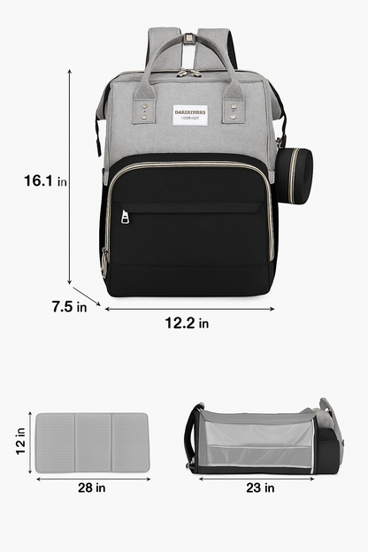 2-in-1 Diaper Bag & Baby Bed – 7pc Travel Backpack (Light Grey)