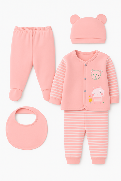 Newborn 5pc  Winter Clothing Set – Pink Bear