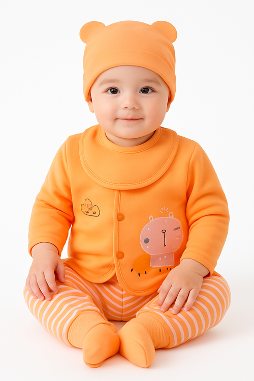Cute Newborn 5pc Winter Set – Orange Bear