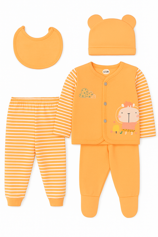 Cute Newborn 5pc Winter Set – Orange Bear