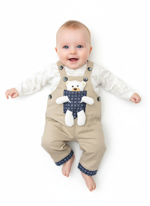 Beige Bear Romper – Soft Cotton for Babies (0–9 Months)