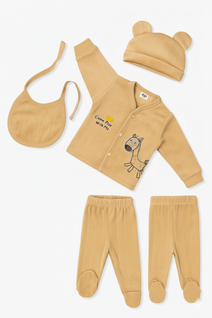 5-Piece Premium Imported Winter Baby Suit Set - "Come Play With Me" Giraffe Design (Newborn to 6 Months)