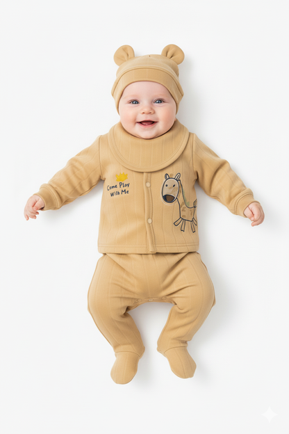 5-Piece Premium Imported Winter Baby Suit Set - "Come Play With Me" Giraffe Design (Newborn to 6 Months)