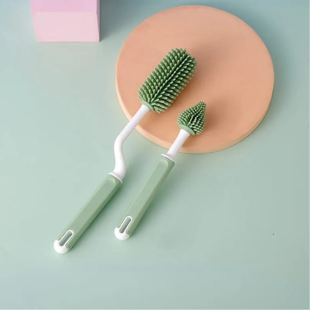 Silicone Bottle Cleaning Brush with Long Handler - Green