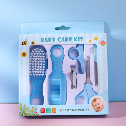 Baby Nail Clippers Blue Set with 6-Piece Baby Care & Wash Brush Set