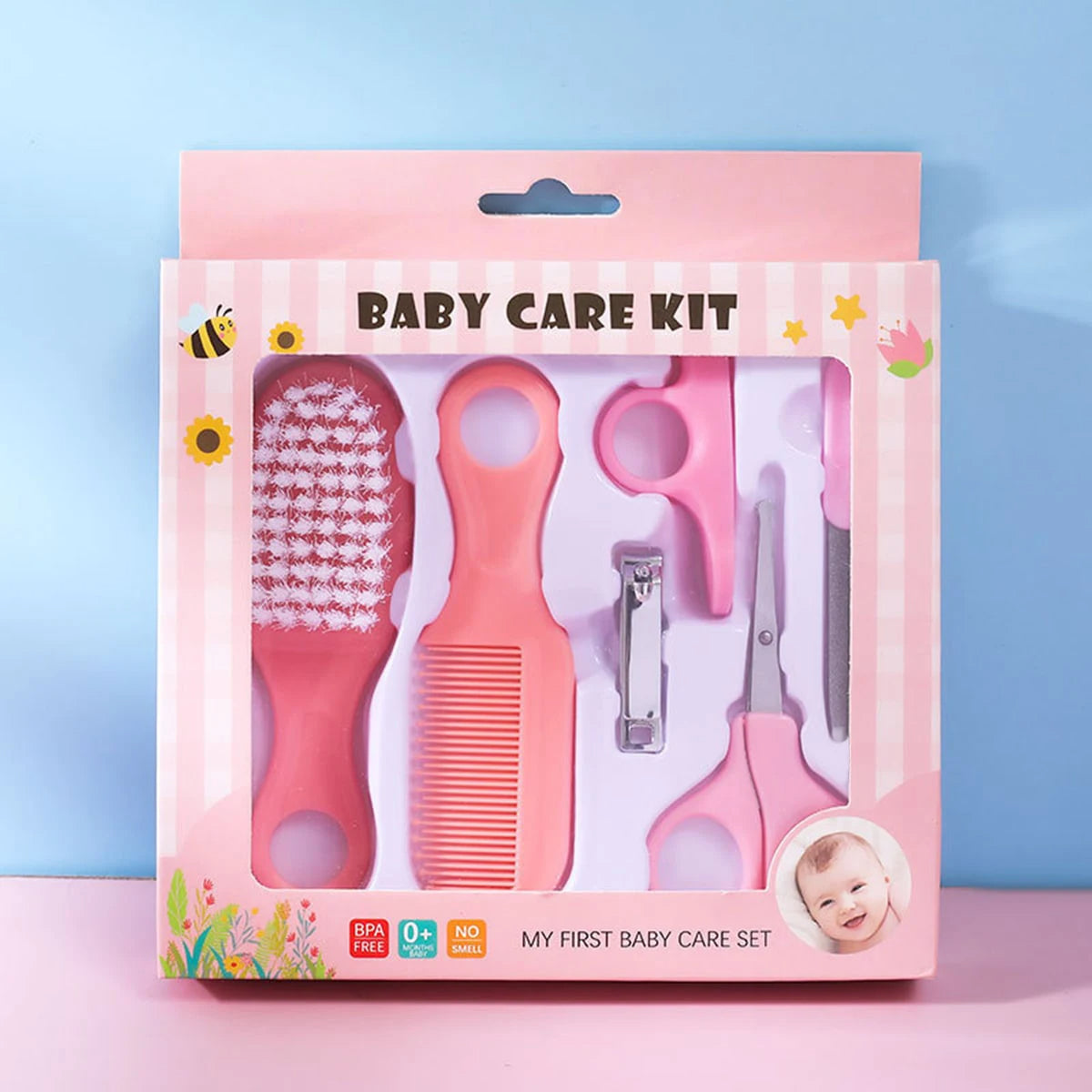 Baby nail clippers pink set Baby Care Wash 6 six-piece brush set