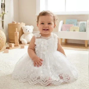Baby Girl White Tulle Party Dress – Elegant Princess Dress for Toddlers | BenzeKids